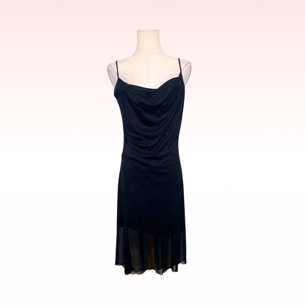 Y2k FOREVER 21 Black Beaded Cowl Neckline Strappy Dress (Sz M)